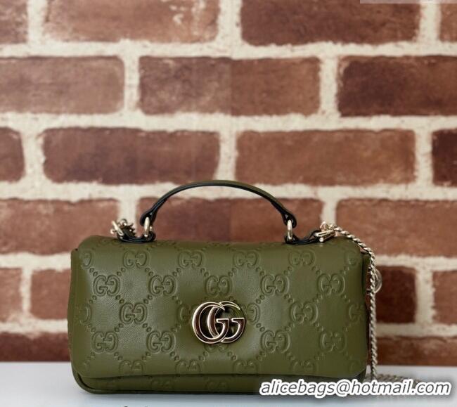 Popular Style Gucci GG Puffy Leather Milano Mini Top Handle bag 806017 Green 2024