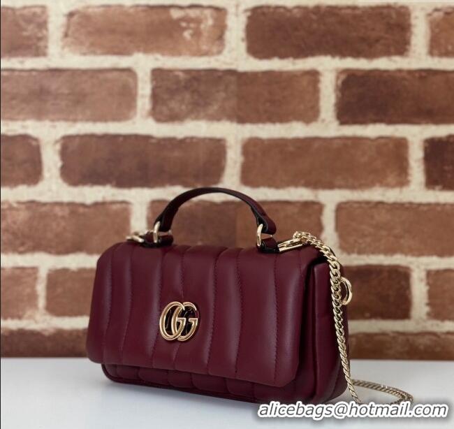 Super Quality Gucci Quilted Puffy Leather Milano Mini Top Handle bag 806017 Dark Burgundy 2024