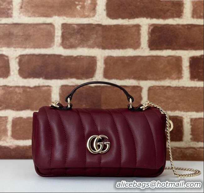 Super Quality Gucci Quilted Puffy Leather Milano Mini Top Handle bag 806017 Dark Burgundy 2024