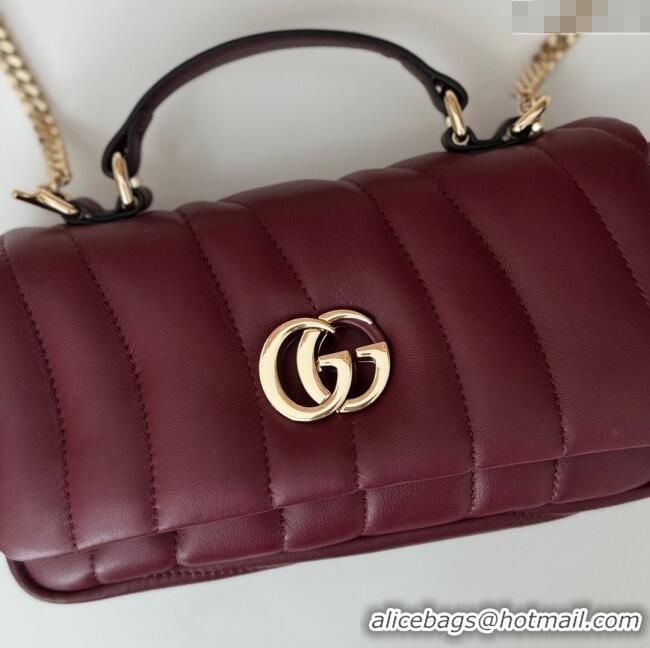Super Quality Gucci Quilted Puffy Leather Milano Mini Top Handle bag 806017 Dark Burgundy 2024
