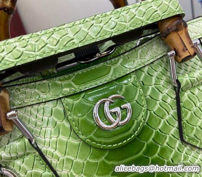 Top Quality Gucci Diana Mini Tote Bag in Snakeskin Embossed Leather 702732 Green 2024