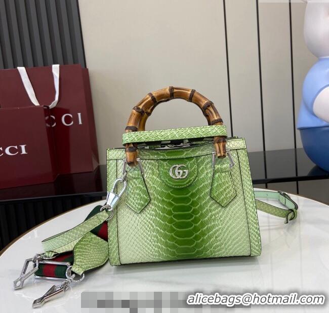 Top Quality Gucci Diana Mini Tote Bag in Snakeskin Embossed Leather 702732 Green 2024