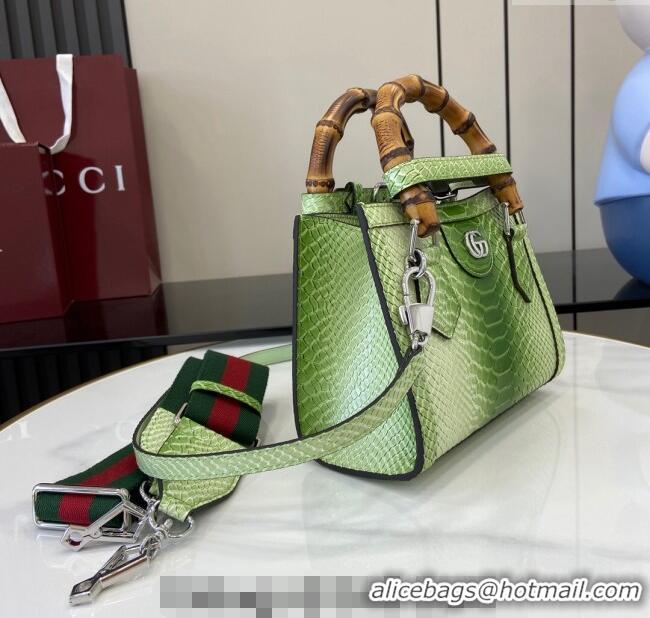 Top Quality Gucci Diana Mini Tote Bag in Snakeskin Embossed Leather 702732 Green 2024