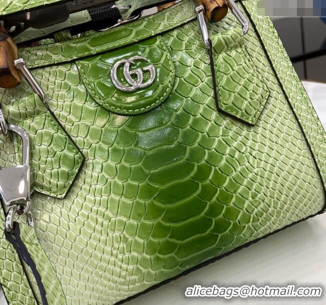 Top Quality Gucci Diana Mini Tote Bag in Snakeskin Embossed Leather 702732 Green 2024