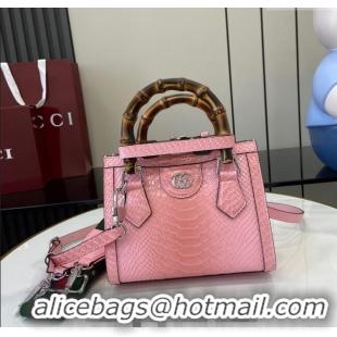 Top Quality Gucci Diana Mini Tote Bag in Snakeskin Embossed Leather 702732 Pink 2024