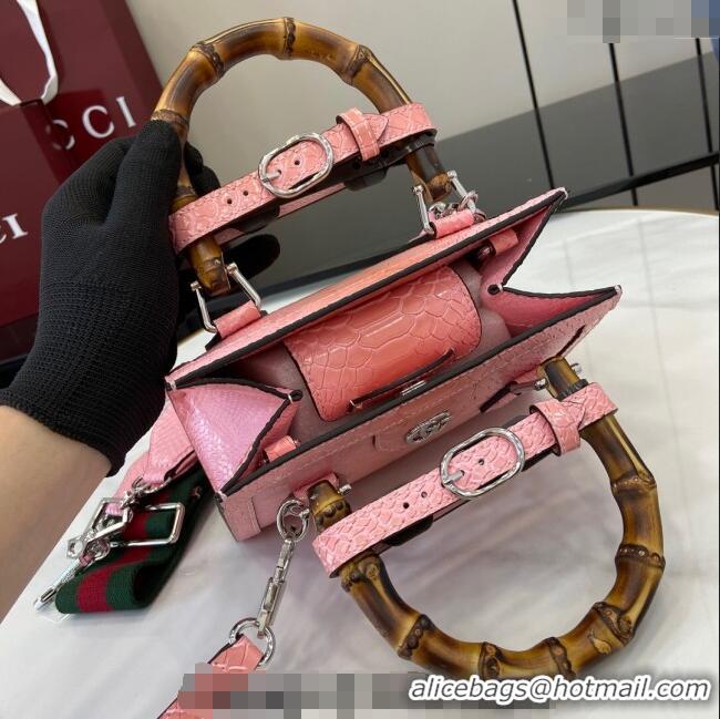 Top Quality Gucci Diana Mini Tote Bag in Snakeskin Embossed Leather 702732 Pink 2024