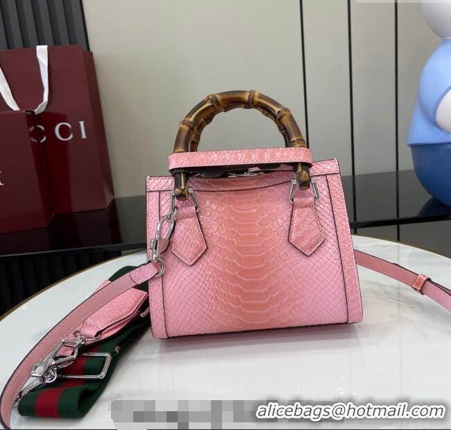 Top Quality Gucci Diana Mini Tote Bag in Snakeskin Embossed Leather 702732 Pink 2024