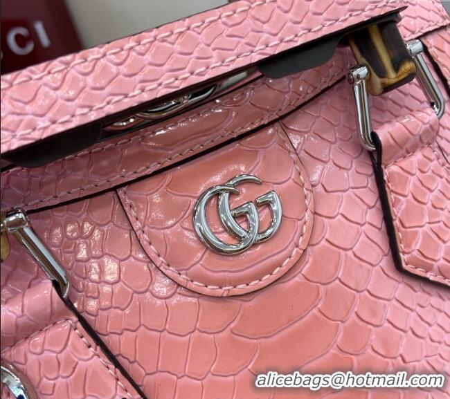 Top Quality Gucci Diana Mini Tote Bag in Snakeskin Embossed Leather 702732 Pink 2024