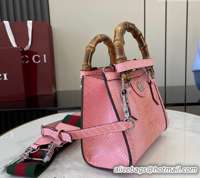 Top Quality Gucci Diana Mini Tote Bag in Snakeskin Embossed Leather 702732 Pink 2024