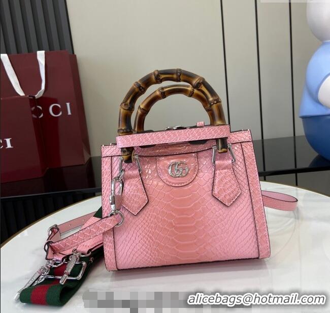 Top Quality Gucci Diana Mini Tote Bag in Snakeskin Embossed Leather 702732 Pink 2024