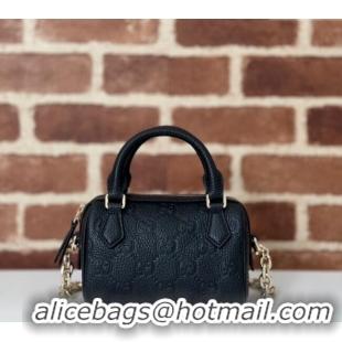 Good Product Gucci GG Leather Emblem Super Mini Top Handle bag 815256 Black 2024
