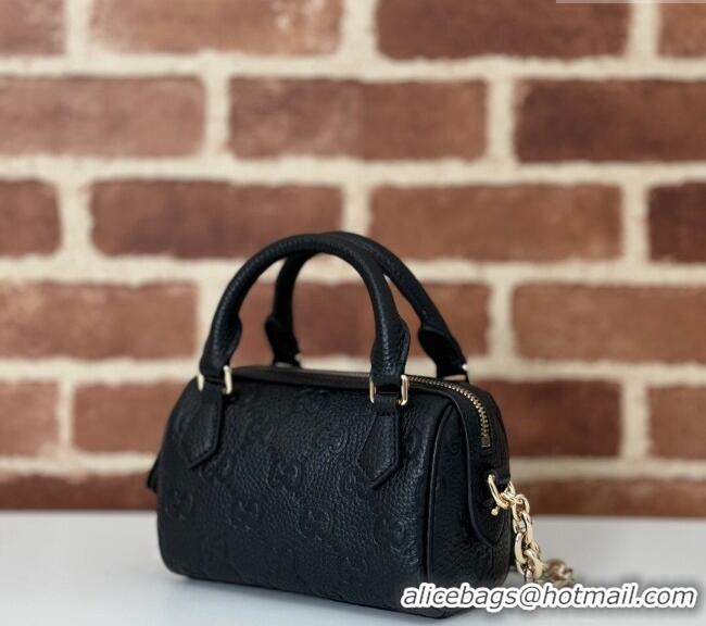 Good Product Gucci GG Leather Emblem Super Mini Top Handle bag 815256 Black 2024