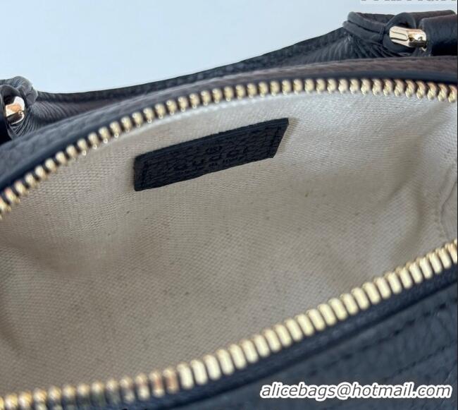 Good Product Gucci GG Leather Emblem Super Mini Top Handle bag 815256 Black 2024