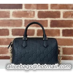 Super Quality Gucci GG Leather Emblem Small Top Handle bag 815255 Black 2024