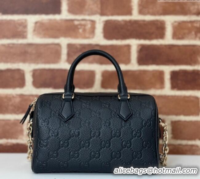Super Quality Gucci GG Leather Emblem Small Top Handle bag 815255 Black 2024