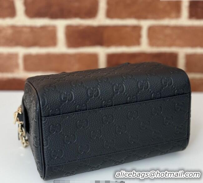 Super Quality Gucci GG Leather Emblem Small Top Handle bag 815255 Black 2024