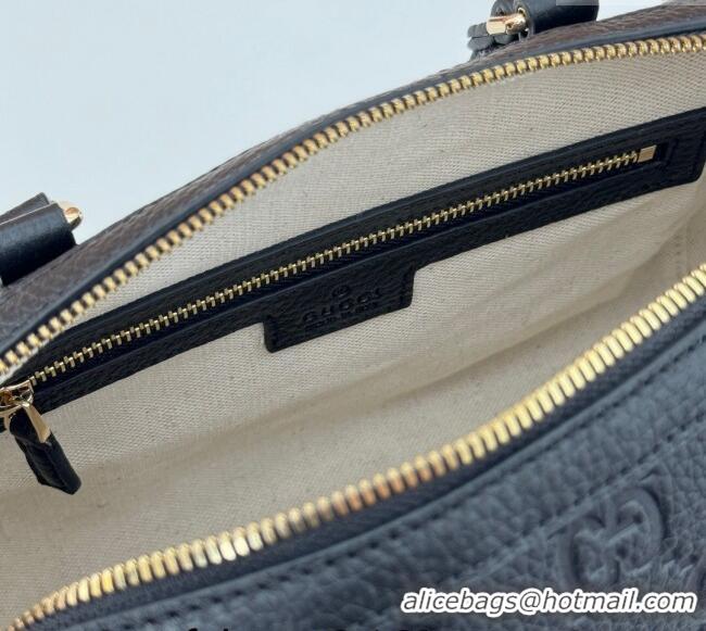Super Quality Gucci GG Leather Emblem Small Top Handle bag 815255 Black 2024
