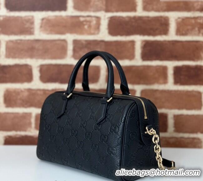Super Quality Gucci GG Leather Emblem Small Top Handle bag 815255 Black 2024
