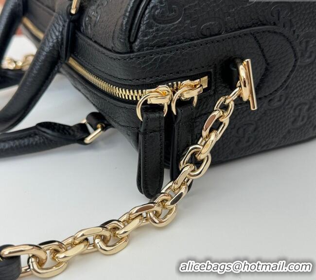 Super Quality Gucci GG Leather Emblem Small Top Handle bag 815255 Black 2024