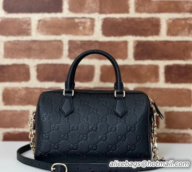Super Quality Gucci GG Leather Emblem Small Top Handle bag 815255 Black 2024