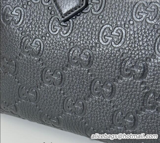 Super Quality Gucci GG Leather Emblem Small Top Handle bag 815255 Black 2024