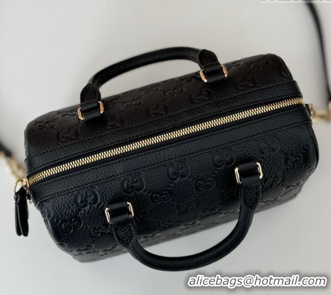 Super Quality Gucci GG Leather Emblem Small Top Handle bag 815255 Black 2024