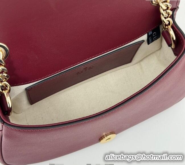 Low Cost Gucci Blondie Leather Mini Shoulder Bag 815711 Dark Burgundy 2024