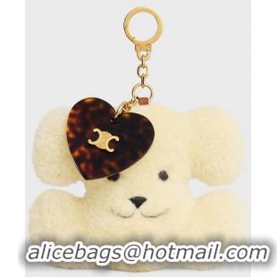 Buy Discount Celine Triomphe POM-POM Keyring With Heart In Shearling And Acetate C8952 White/Gold
