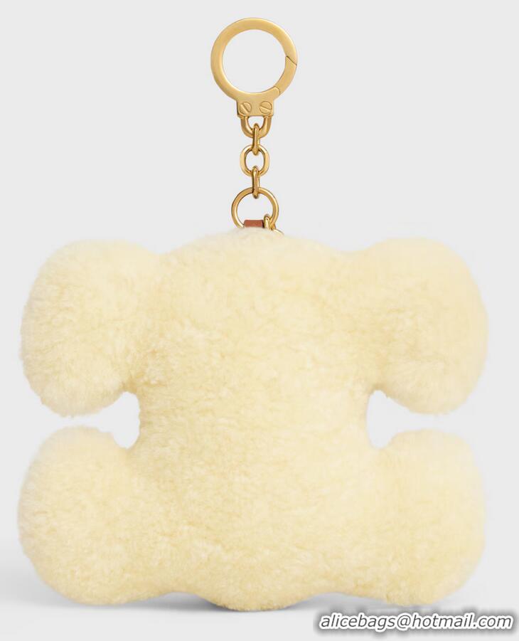 Buy Discount Celine Triomphe POM-POM Keyring With Heart In Shearling And Acetate C8952 White/Gold