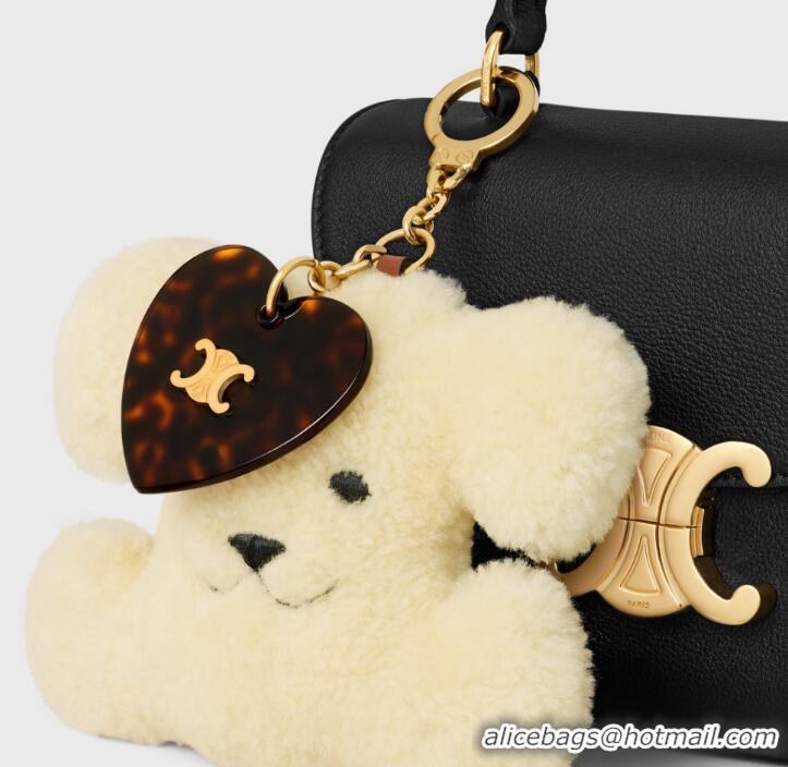 Buy Discount Celine Triomphe POM-POM Keyring With Heart In Shearling And Acetate C8952 White/Gold