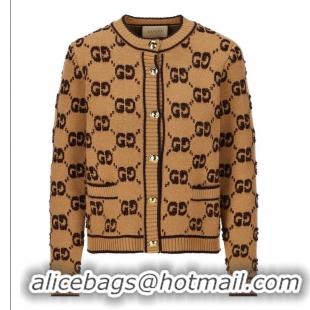 ​Inexpensive Gucci Wool Boucle Jacquard Cardigan G8794 Brown