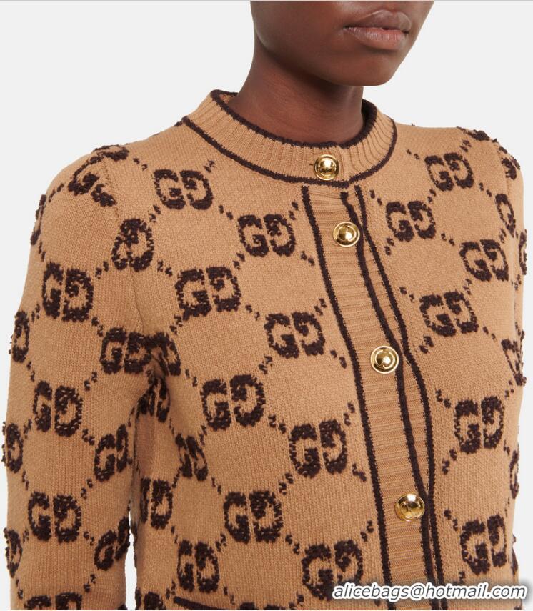 ​Inexpensive Gucci Wool Boucle Jacquard Cardigan G8794 Brown