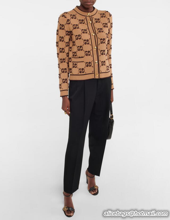 ​Inexpensive Gucci Wool Boucle Jacquard Cardigan G8794 Brown
