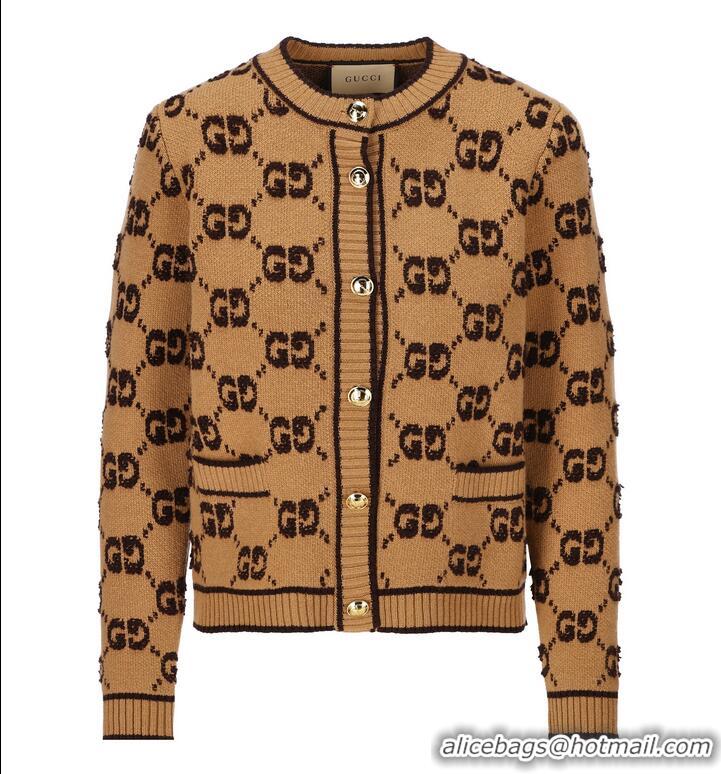 ​Inexpensive Gucci Wool Boucle Jacquard Cardigan G8794 Brown