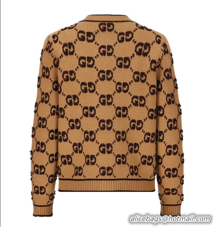 ​Inexpensive Gucci Wool Boucle Jacquard Cardigan G8794 Brown