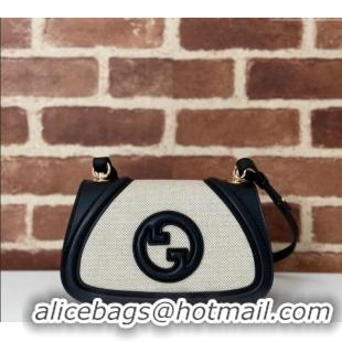Famous Brand Gucci Blondie Small Shoulder bag in Linen Canvas and Leather 815700 Black 2024