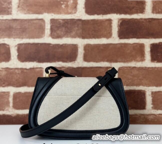 Famous Brand Gucci Blondie Small Shoulder bag in Linen Canvas and Leather 815700 Black 2024