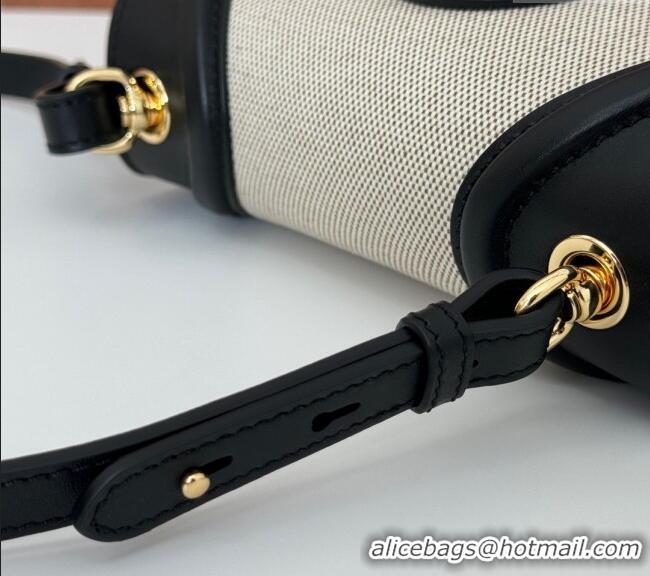 Famous Brand Gucci Blondie Small Shoulder bag in Linen Canvas and Leather 815700 Black 2024