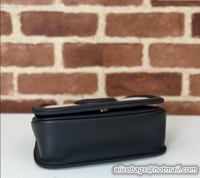 Famous Brand Gucci Blondie Small Shoulder bag in Linen Canvas and Leather 815700 Black 2024