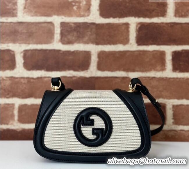 Famous Brand Gucci Blondie Small Shoulder bag in Linen Canvas and Leather 815700 Black 2024