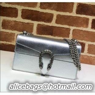 Luxury Cheap Gucci Dionysus Metallic Leather Small Shoulder Bag ‎499623 Silver/Strass 2024