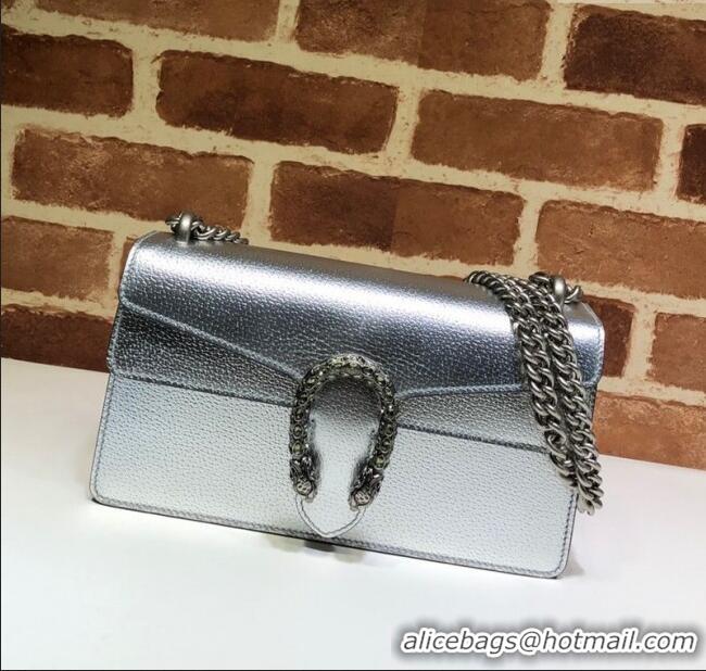 Luxury Cheap Gucci Dionysus Metallic Leather Small Shoulder Bag ‎499623 Silver/Strass 2024