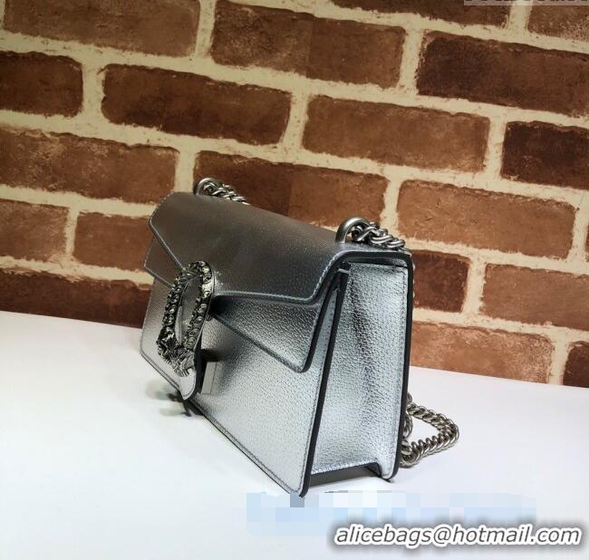 Luxury Cheap Gucci Dionysus Metallic Leather Small Shoulder Bag ‎499623 Silver/Strass 2024
