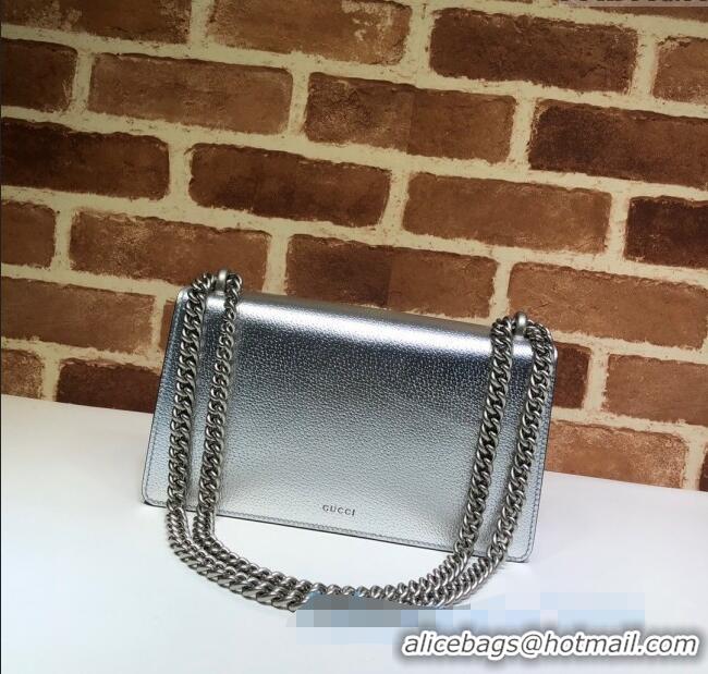 Luxury Cheap Gucci Dionysus Metallic Leather Small Shoulder Bag ‎499623 Silver/Strass 2024