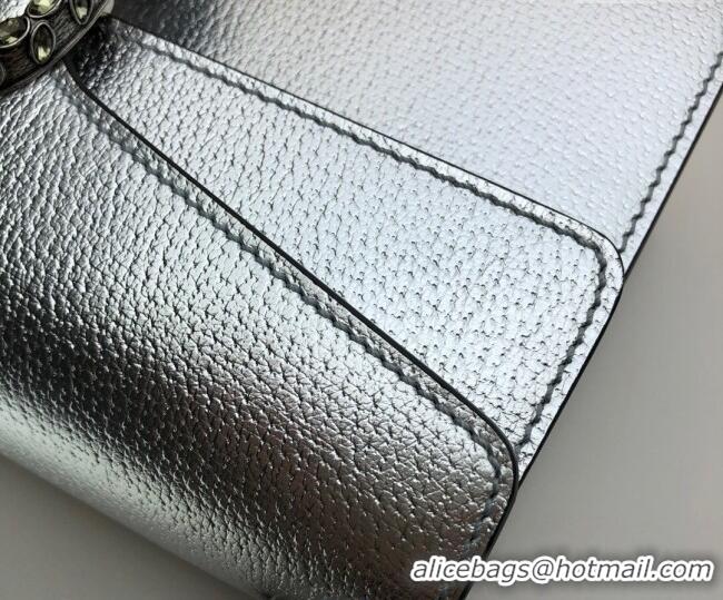 Luxury Cheap Gucci Dionysus Metallic Leather Small Shoulder Bag ‎499623 Silver/Strass 2024
