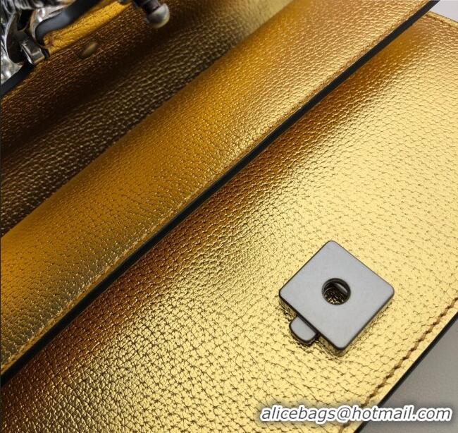Best Quality Gucci Dionysus Metallic Leather Small Shoulder Bag ‎499623 Yellow Gold/Strass 2024