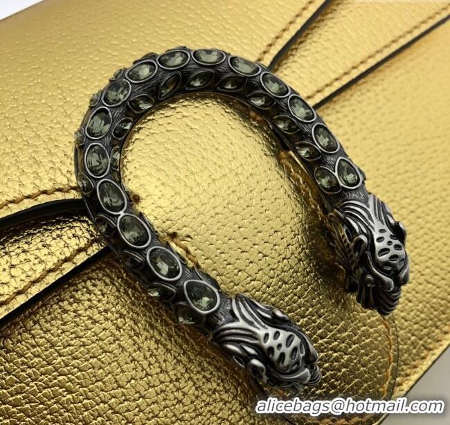 Best Quality Gucci Dionysus Metallic Leather Small Shoulder Bag ‎499623 Yellow Gold/Strass 2024