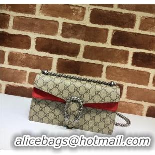 Good Taste Gucci Dionysus GG Canvas and Suede Small Bag with Strass 499623 Beige/Red 2024