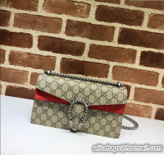Good Taste Gucci Dionysus GG Canvas and Suede Small Bag with Strass 499623 Beige/Red 2024