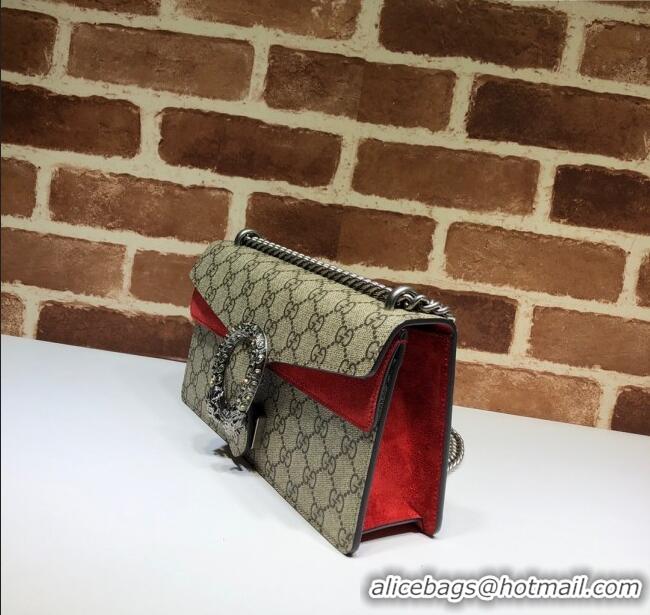 Good Taste Gucci Dionysus GG Canvas and Suede Small Bag with Strass 499623 Beige/Red 2024